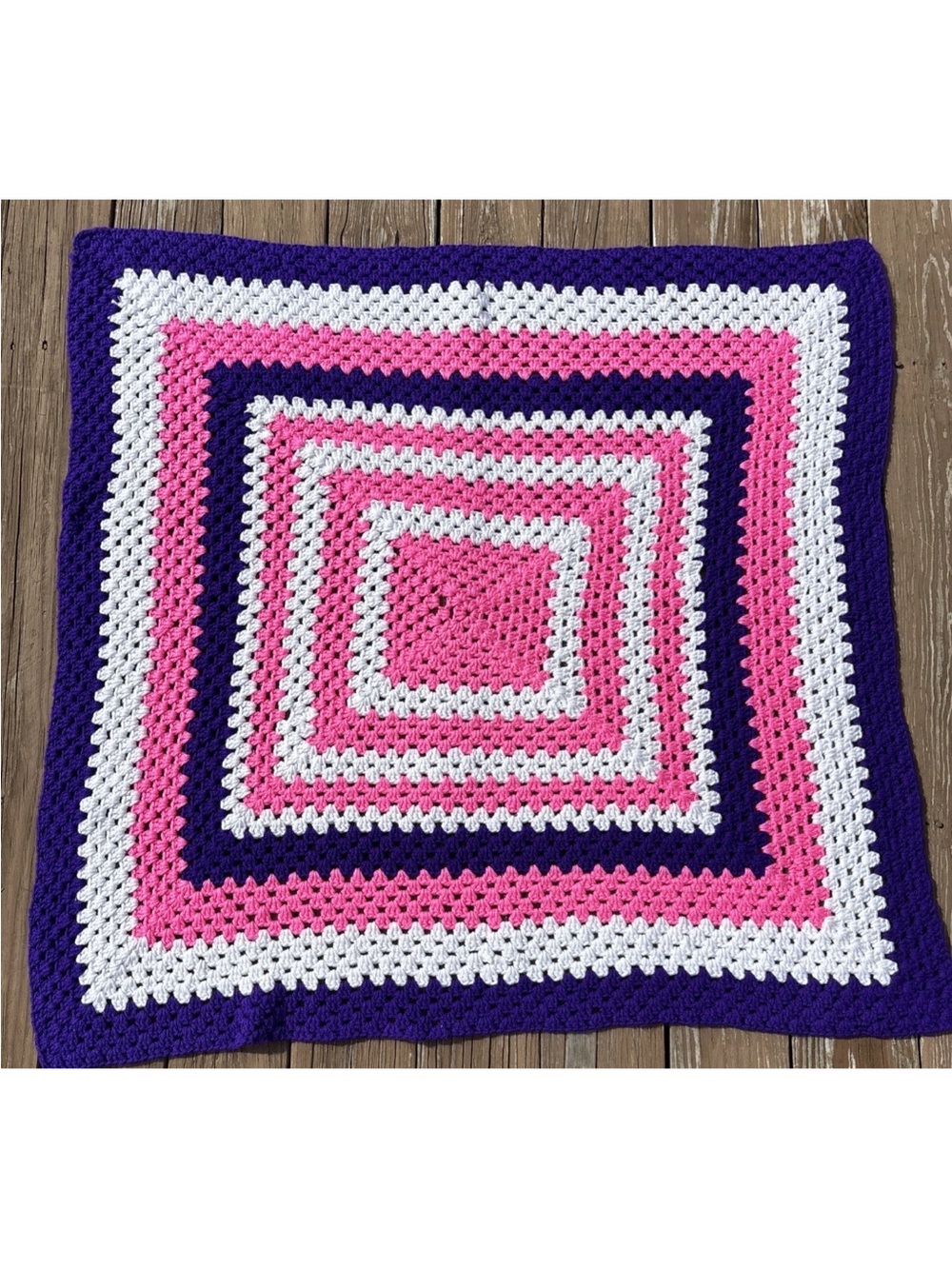 Crocheted Blanket Handmade Lap Throw/Baby Blanket 42”X 42” Square Granny-EUC!